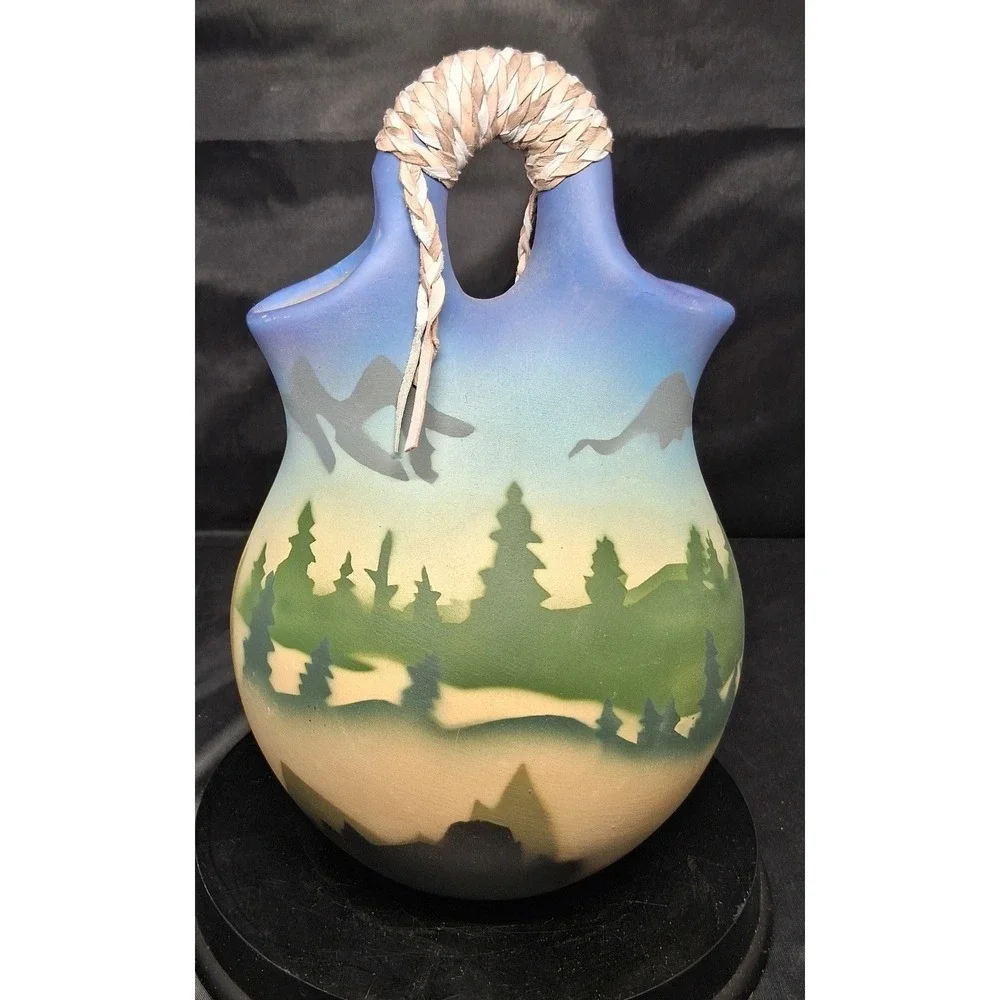 Southwestern Eagle Wedding Vase Ceramic Hand Painted Feather Accent Pottery 7.5